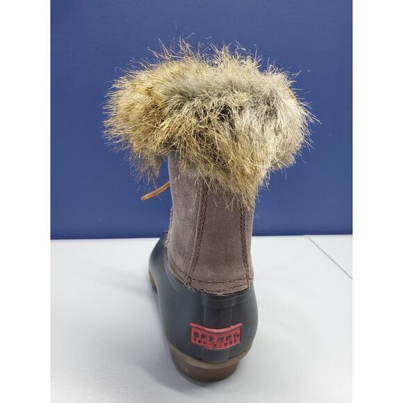 Sperry Top Sider Duck Boots Womens 5 Gray Black Suede Faux Fur Waterproof Rubber - Picture 4 of 12